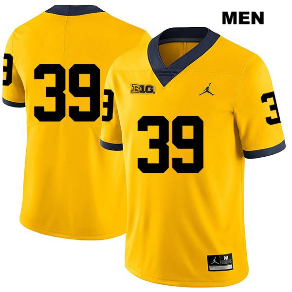 Men's NCAA Michigan Wolverines Alan Selzer #39 No Name Yellow Jordan Brand Authentic Stitched Legend Football College Jersey GX25T53FA
